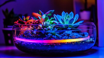 Vibrant Neon Succulent Terrarium Glass Bowl