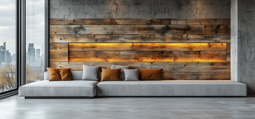 Modern Loft Apartment with Reclaimed Wood Wall and City View