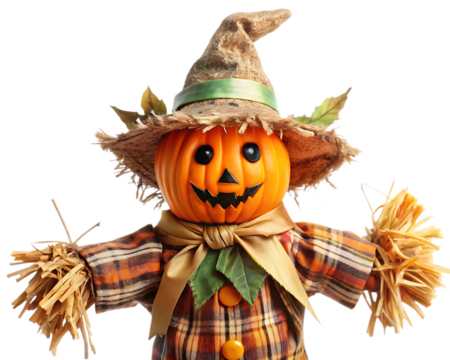 halloween scarecrow isolated on white background, PNG