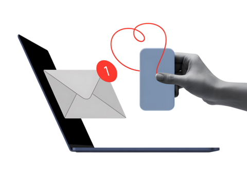 New message notification on laptop and smartphone