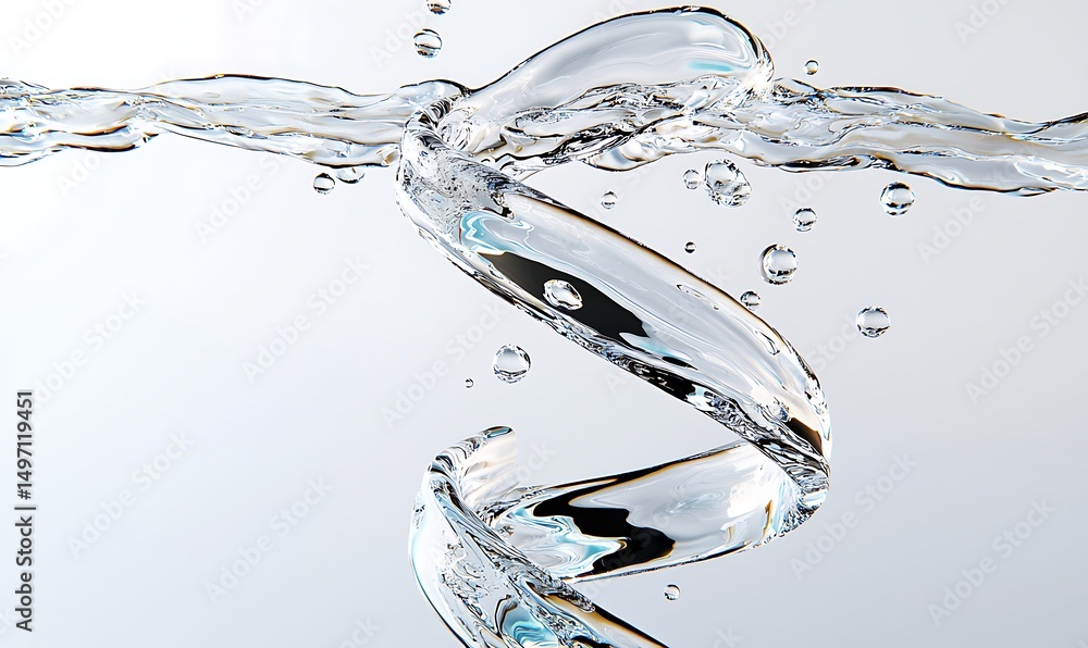 Poster transparent fluid spiral creating dynamic motion with bubbles in a clean aquatic environment