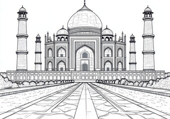 Graustufenzeichnung des Taj Mahal