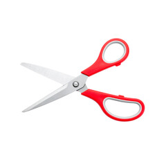 Eine scharfe Metallschere mit schwarzem Griff, geöffnet und isoliert auf weißem Hintergrund, ein Werkzeug zum Schneiden von Stahl und Plastik