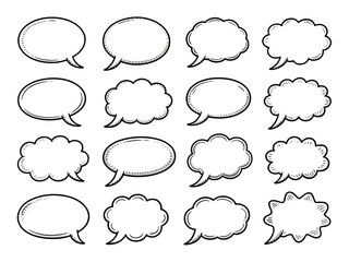 Hand drawn sketch style speech bubbles set