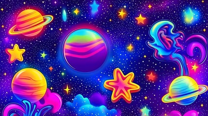 Vibrant Cosmic Planets  Stars.
