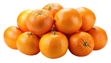A vibrant pile of fresh and juicy oranges on a white background