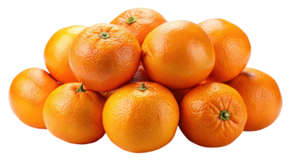 A vibrant pile of fresh and juicy oranges on a white background