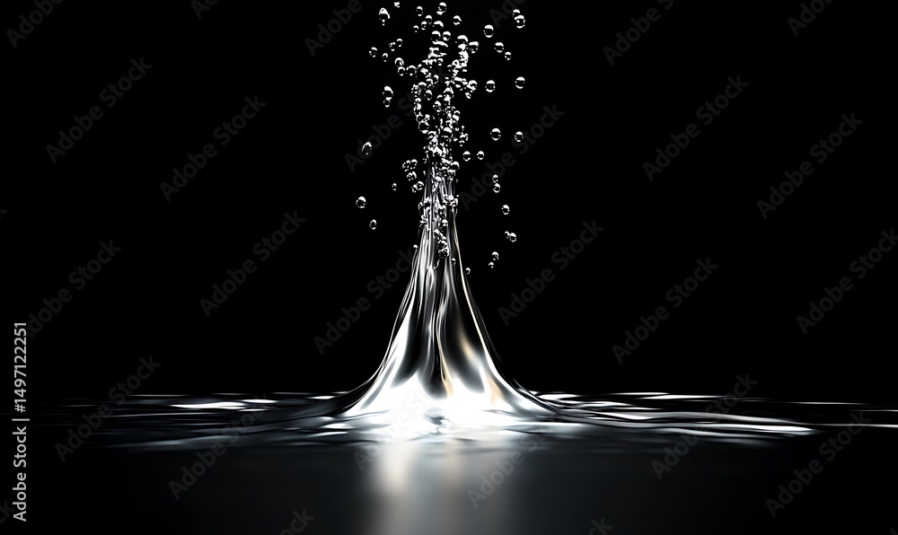 Poster stream of bubbles emerging from water, creating serene and dynamic liquid art against a dark backgro