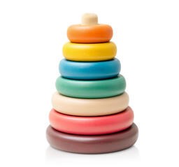 multicolored children's pyramid on a white isolated background