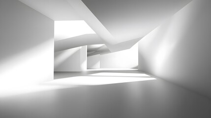 Abstract White Architectural Interior Design, Modern Minimalist Space with Sunlight