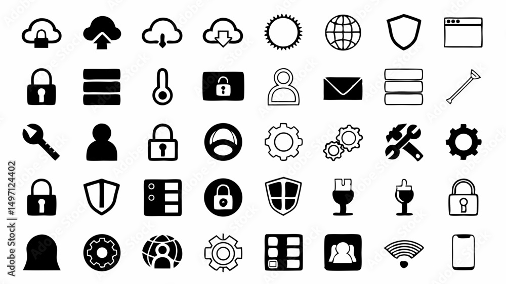 Aufkleber secure digital transformation with cloud icons showing data safety and security on a white