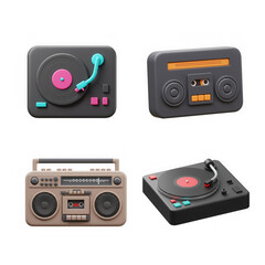 Fototapeta premium Assorted music players retro and modern style 3D Icon