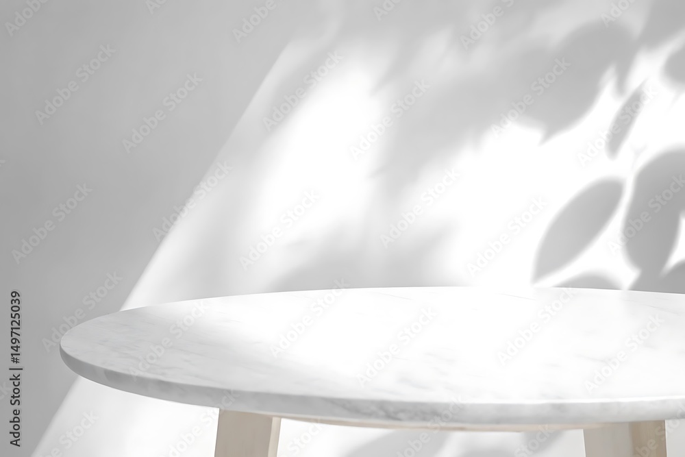 Poster white marble tabletop with light and shadow overlay for product display