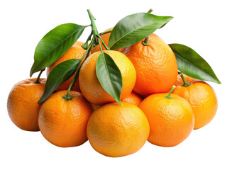 A Vibrant Display of Freshly Picked Mandarins with Leaves on White