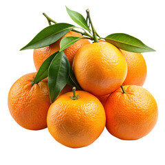A beautiful and close up arrangement of fresh mandarin oranges with leaves