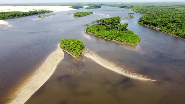 Mandacaru Village In Lencois Maranhenses Maranhao Brazil. Stunning Tropical Coastline Beach Scene Viewed From Above. Leisure Falls Water Falls Beauty. Leisure Tropical Nature.