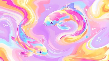 Pastel Koi Fish Swirling Water.