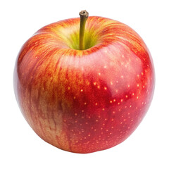 A single ripe red apple with stem, isolated on a white background