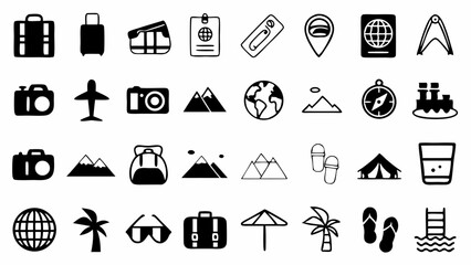 Inspiring travel icons ready for new adventures and global discoveries in a doodle sketch simple