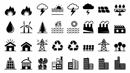 Navigating Energy and Environmental Icons A Visual Journey to Sustainability in Black and White