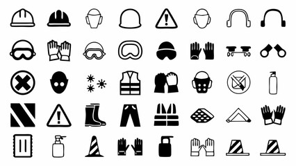 Safety First A visual guide to construction site PPE and Hazard Symbols in black and white graphics