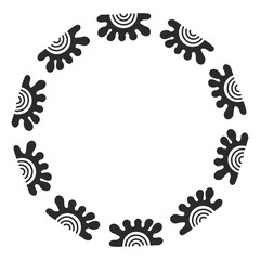 Whimsical Floral Circle Frame. Hand drawn Round Border with half of flower blossoms. Abstract geometric template. Vector illustration