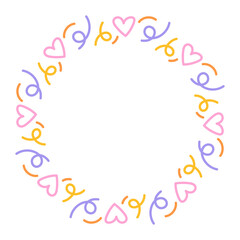 Heart and Spiral Holiday Ring. Romantic and cute celebratory circle combining confetti and playful swirls. Vector illustration for greeting cards and invitation