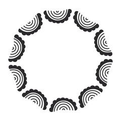 Geometric Flower Doodle Circle Frame Ethnic Whimsical Black Line Floral Round Border for greeting card and invitation. Vector illustration