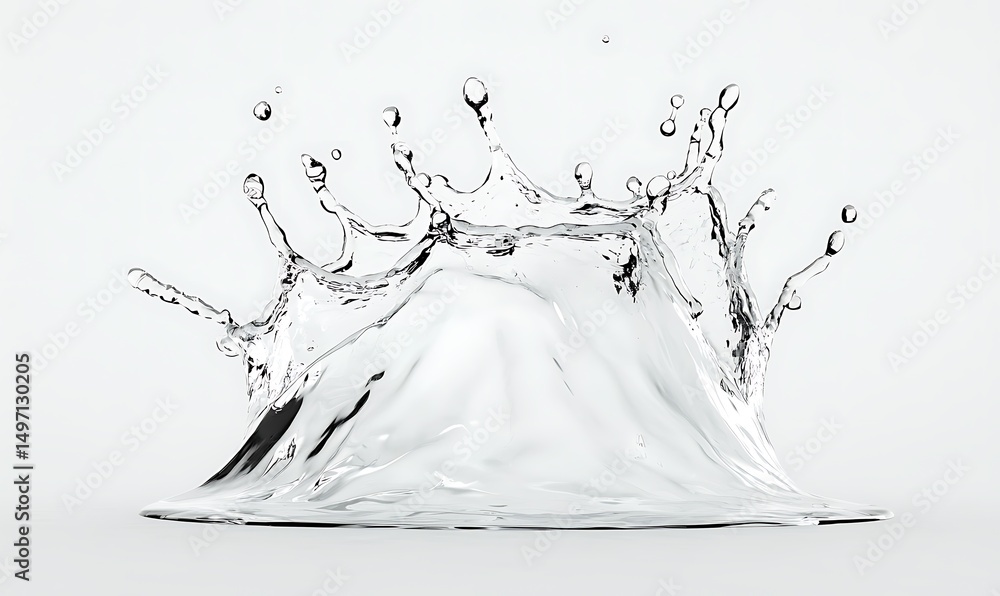 Poster crystal clear water splash with dynamic movement and elegant form captured on a minimalist backgroun