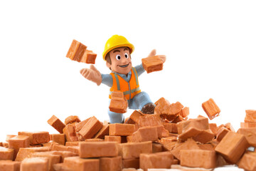 Playful Construction Worker Cartoon Character Juggling Bricks