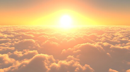 Golden Sunset Above Fluffy Cloudscape Aerial View