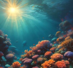 Obraz premium Illustration of underwater coral environment.