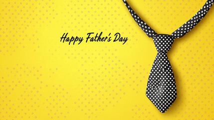 Happy Father's Day card template with a yellow background, simple line necktie vector illustration, and "Happy Father's Day" text, offering message space in a flat, colorful, and isolated vector style