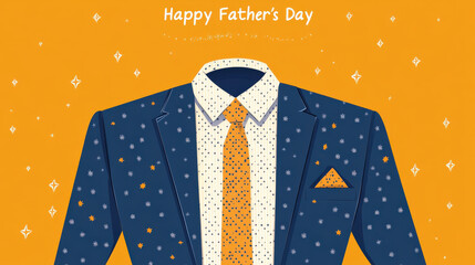 Colorful isolated vector illustration of a simple line necktie on a yellow background for Father's Day, including "Happy Father's Day" text and message space, suitable for man holiday greeting cards o