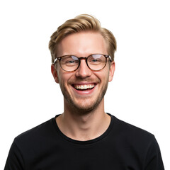 Happy young man with glasses isolated on transparent background