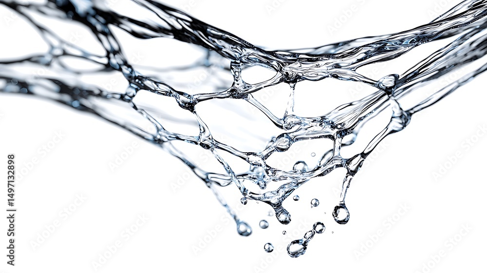 Poster elegant stream of water with droplets captured on a white background for creative projects and desig