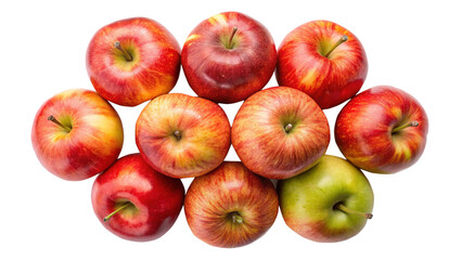 A beautiful arrangement of ten apples with predominantly red and one green