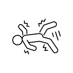 Epilepsy line icon, epileptic seizure. Body in shaking, tremor. Mental disorder. Man lying with spasm, cramp. Vector linear illustration