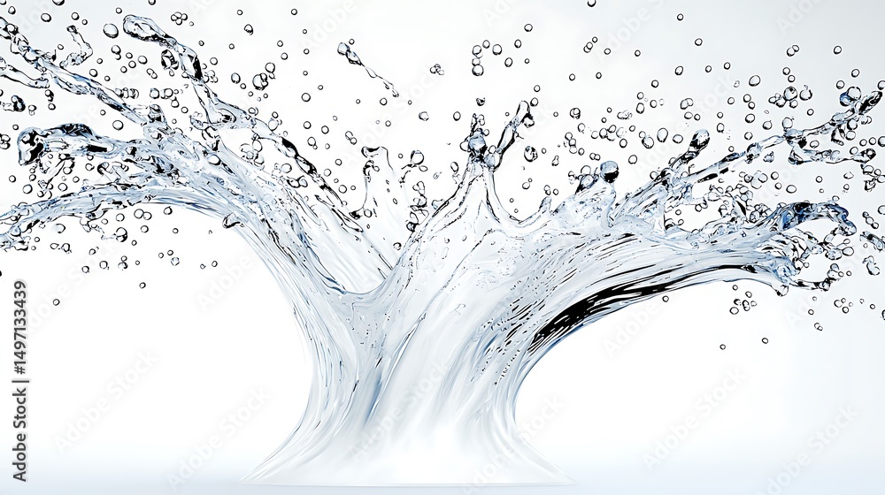 Poster dynamic splash of water with air bubbles on light background captivating fluid motion and refreshing