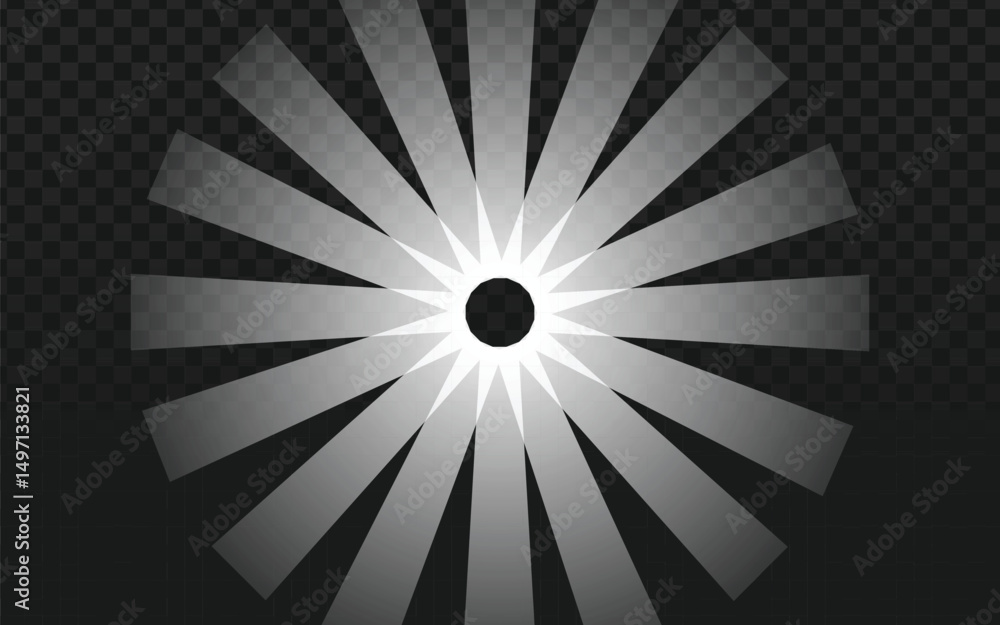 Poster a bright starburst effect with radiating white lines on a transparent background, perfect for adding