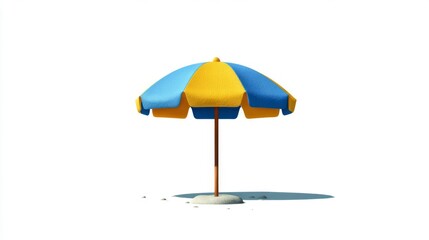 Blue And Yellow Beach Umbrella On Sandy Beach