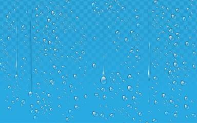 Blue raindrops falling on a transparent background, ideal for weather graphics or water-themed designs.