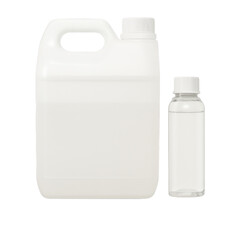 White plastic container and clear bottle with white caps isolated on transparency background, clean and simple design