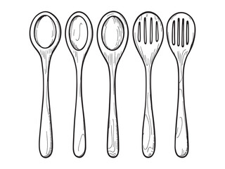 different types of wooden spoon simple line art clear vision