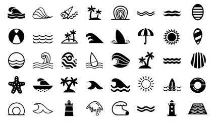 Captivating summer beach vibes with iconic ocean symbols and relaxing coastal elements in clean