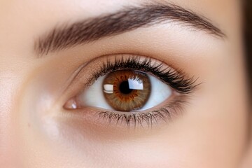 Obraz premium Eyes Brown. Closeup of Young Woman's Beautiful Brown Eyes on Soft Background