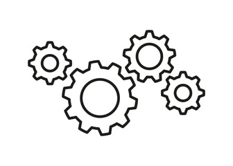 Gears for synergy work of business, line art. Cogwheel for success results. Setting. Vector illustration