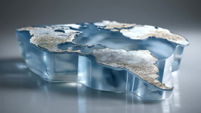3D Crystal Map of the Western Hemisphere on Ocean Blue Base