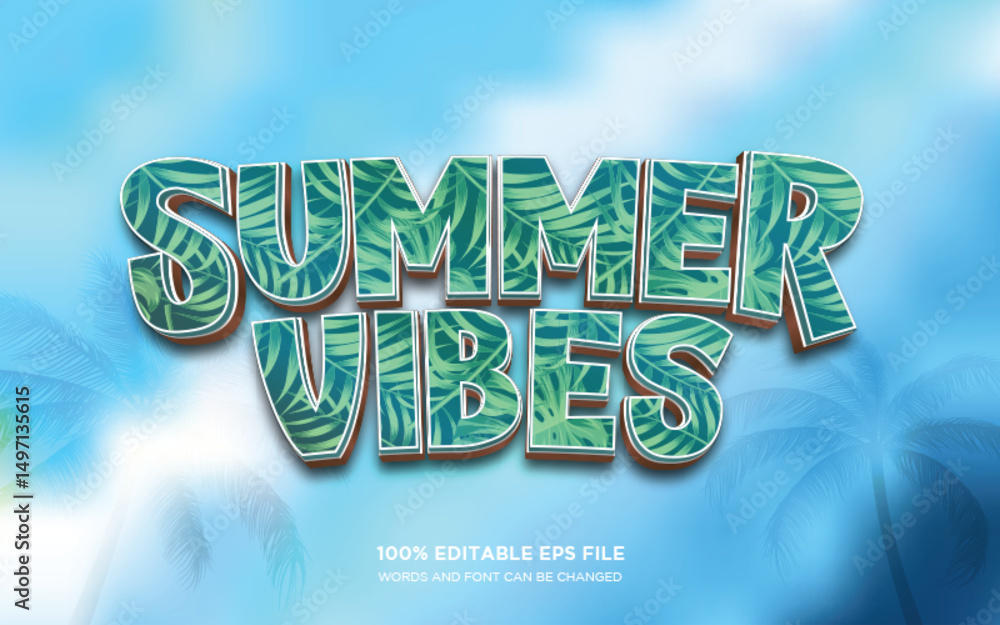 Poster summer vibes 3d editable text style effect