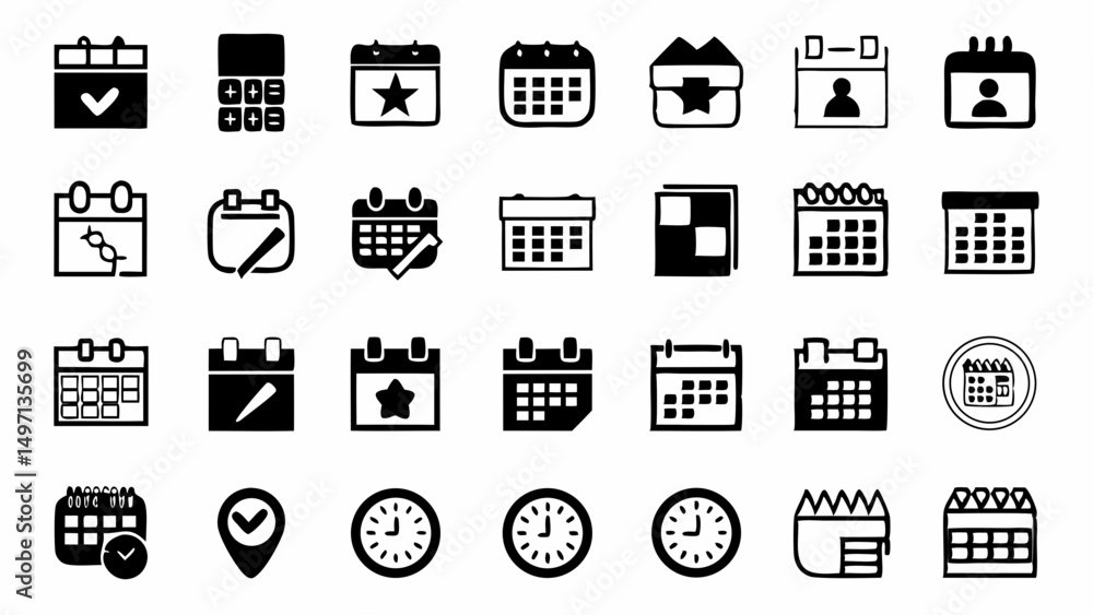 Poster planning and punctuality icons showcase a world of timelines and appointments presented in simple